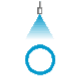 Nozzle produces a hollow, circular, ring-shaped spray pattern on the target surface (hollow cone).