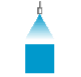 Nozzle produces a square-shaped spray pattern on the target surface (square full cone).